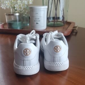 Tory Burch White Leather Sneakers with Gold Logo Medallions